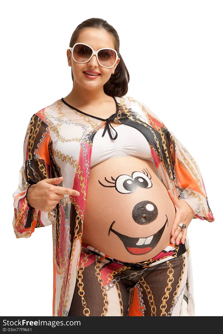 Pregnant woman with glasses on a isolated background