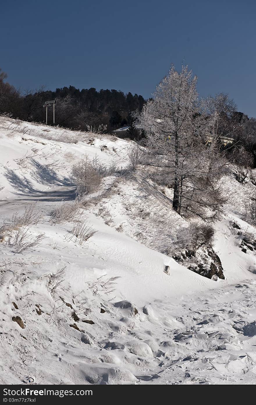 Baikal lake winter snow view