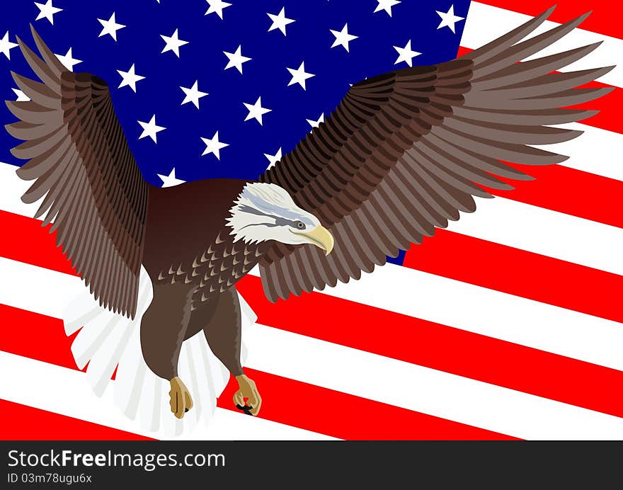 Flying eagle on a background the Stars and Stripes USA. Flying eagle on a background the Stars and Stripes USA.