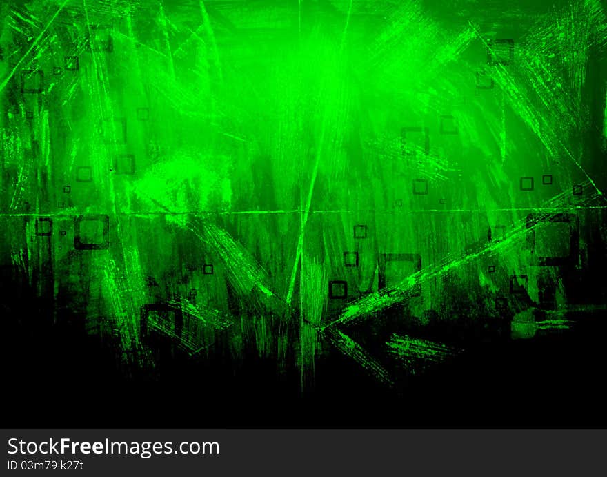 Abstract squares on a green grunge background