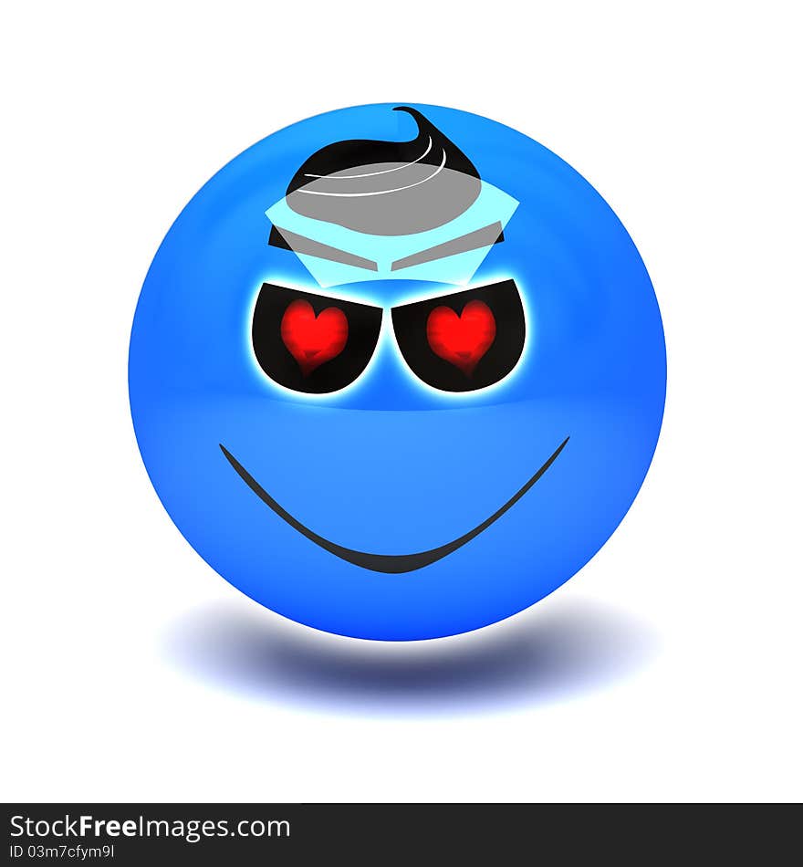 Blue smiley in love