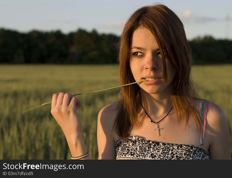 Girl And Cereal Crop