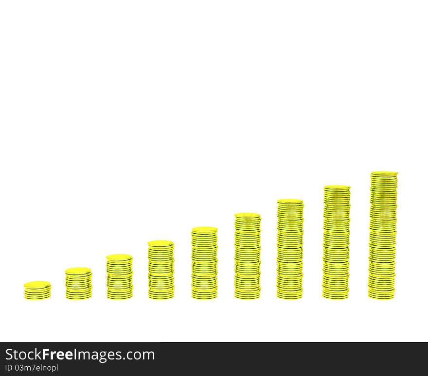 3d coins graph isolated on a white background