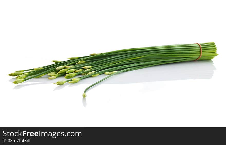 Bunch of Chinese Chives isolated on white background