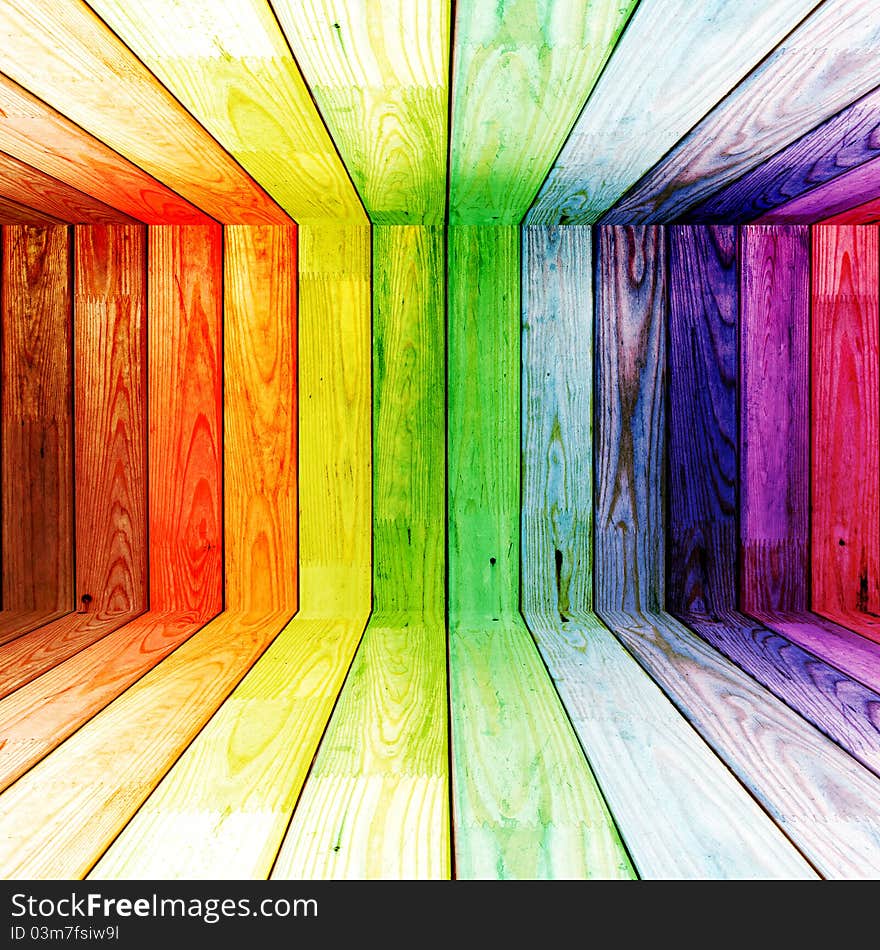 Colorful spectral wooden room background