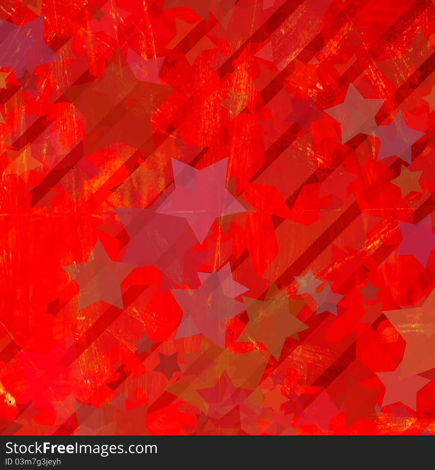 Colorful stars on red vintage grunge wall. Colorful stars on red vintage grunge wall