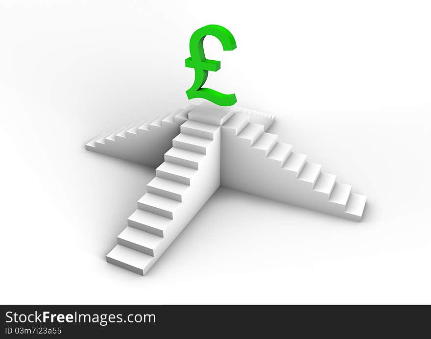 Render of a green pound symbol on a staircase. Render of a green pound symbol on a staircase