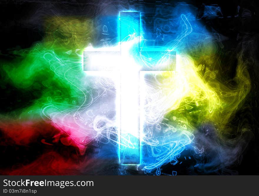 Cross in color smoke