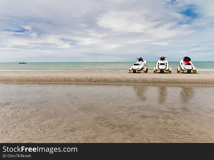 Small motorboat on the beach.