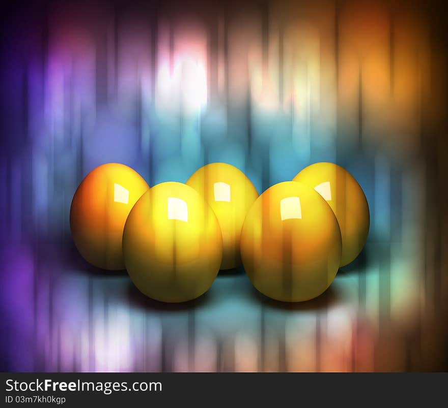 Easter background with five golden eggs