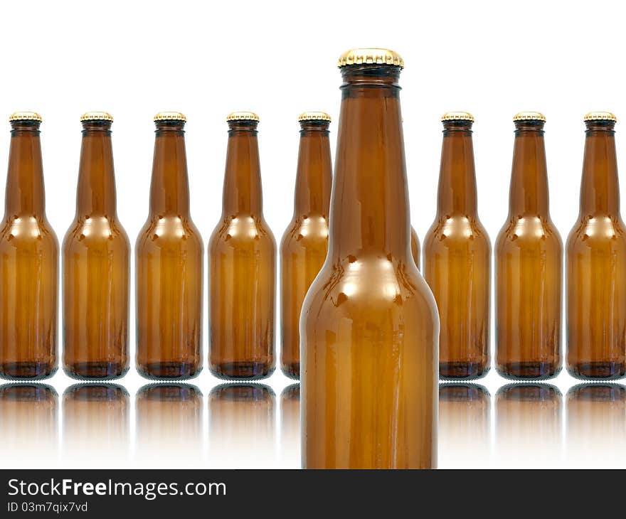 Bottles of beer against a white background