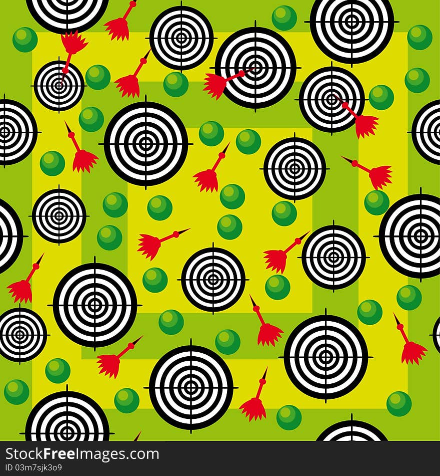 Abstract seamless texture with target and darts. llustration