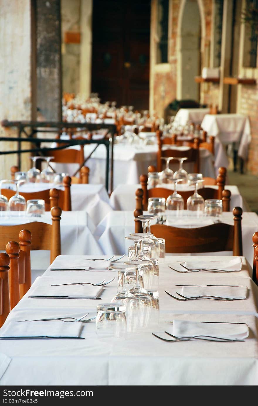 Empty restaurant tables