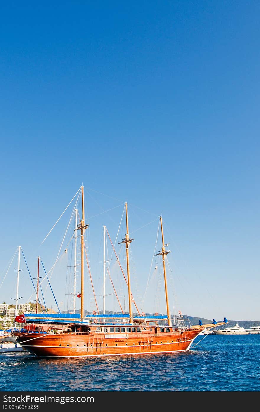 Beautiful yachts at coast Aegean sea.