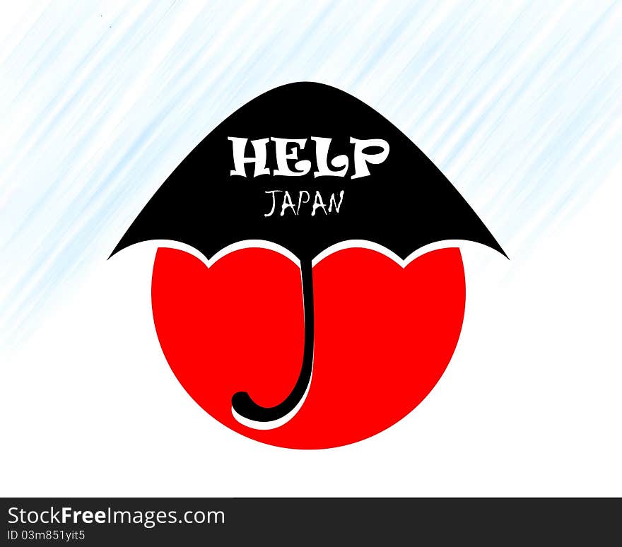 Help japan under umbrella on a white backgroung