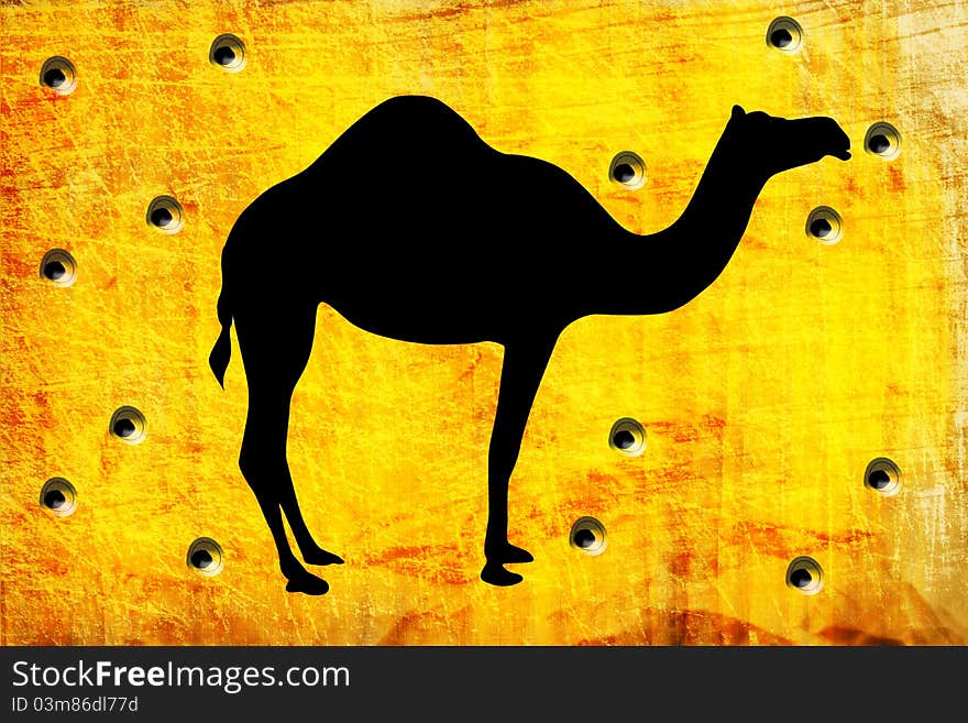 Hole from shoot on the wall with camel. Hole from shoot on the wall with camel