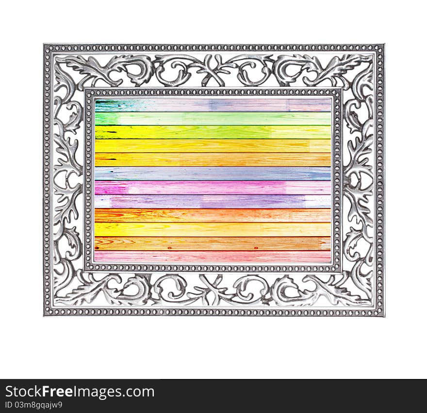 Silver frame with substrate of colorful wood