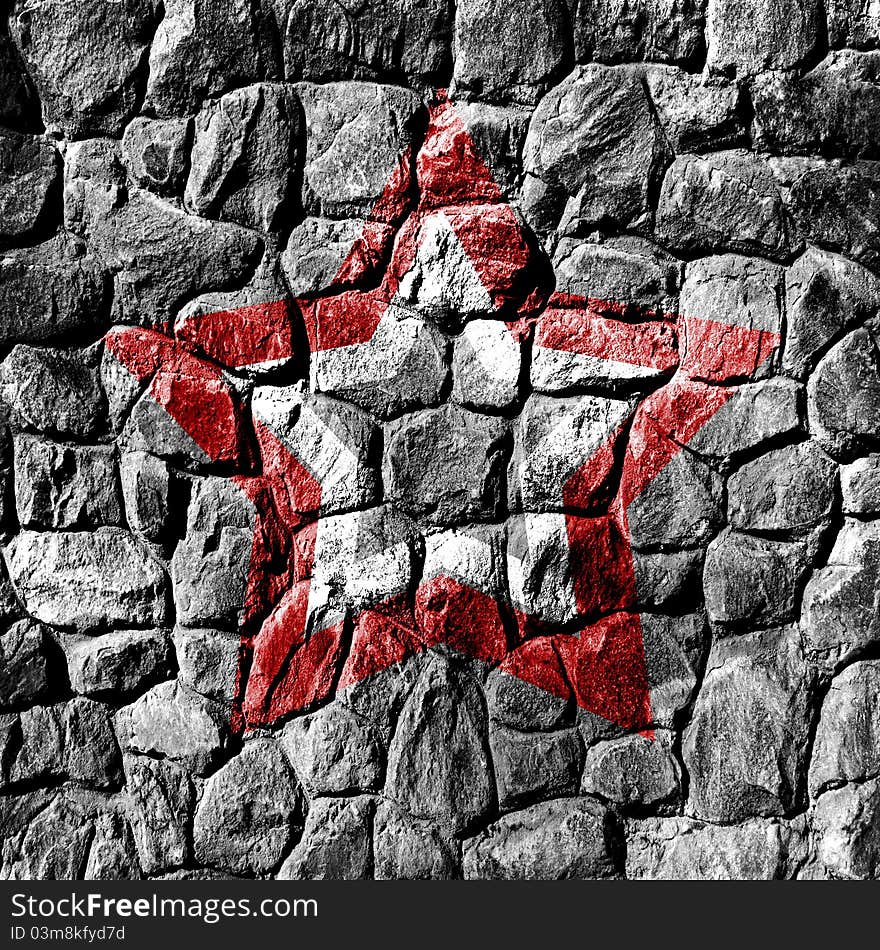 Grunge stone wall with red and white star. Grunge stone wall with red and white star