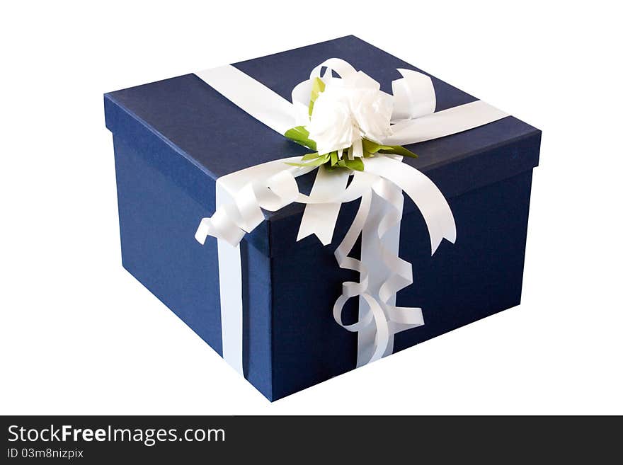 Gift box with white bow on a white background