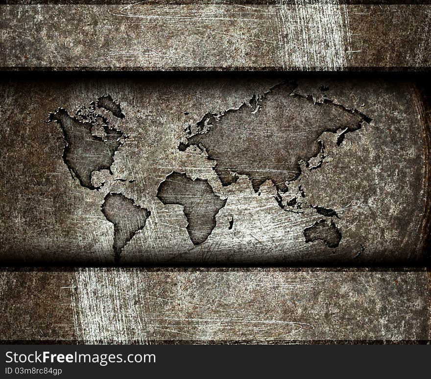 Worldmap on a steel background