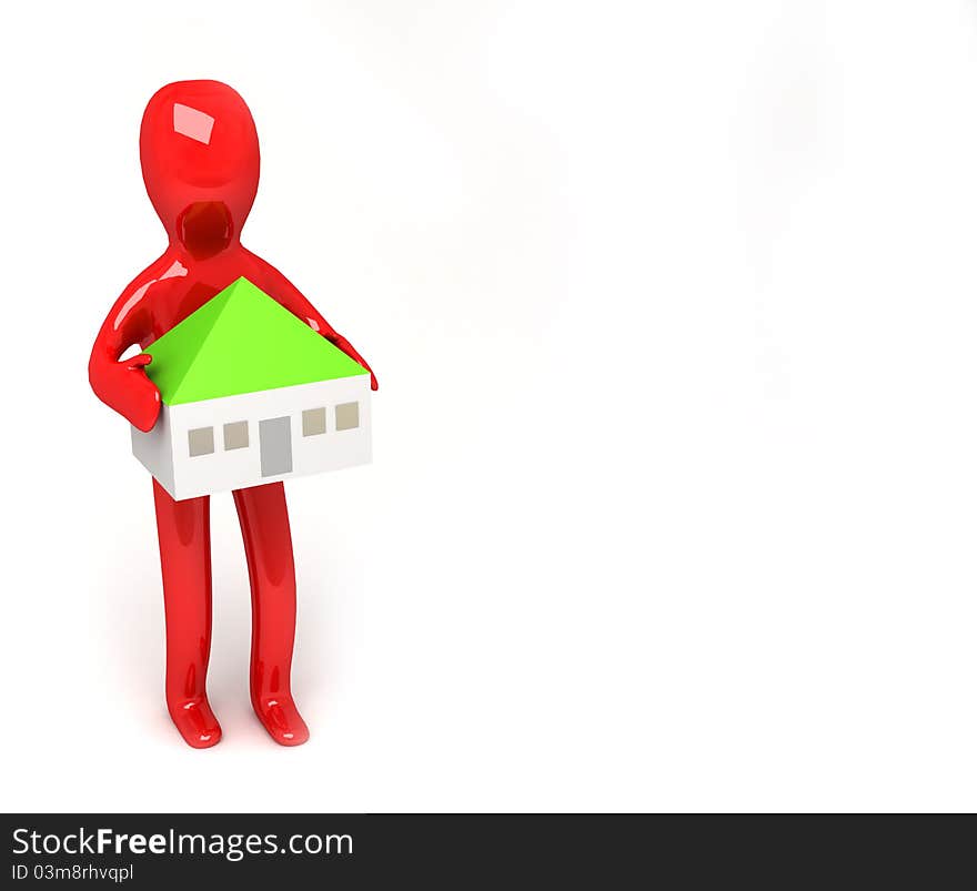 3d man with house in heands