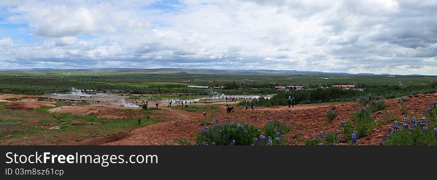 Panoramic view of Geysir area on Iceland