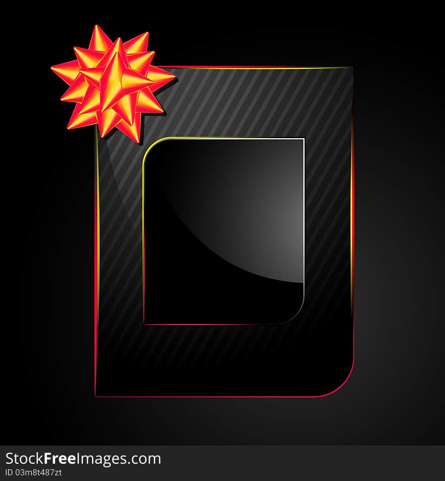 Illustration of bow ribbon on gift card on black background