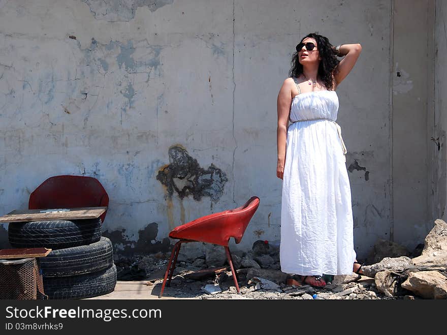 Glamorous girl in ruined scenery. Glamorous girl in ruined scenery