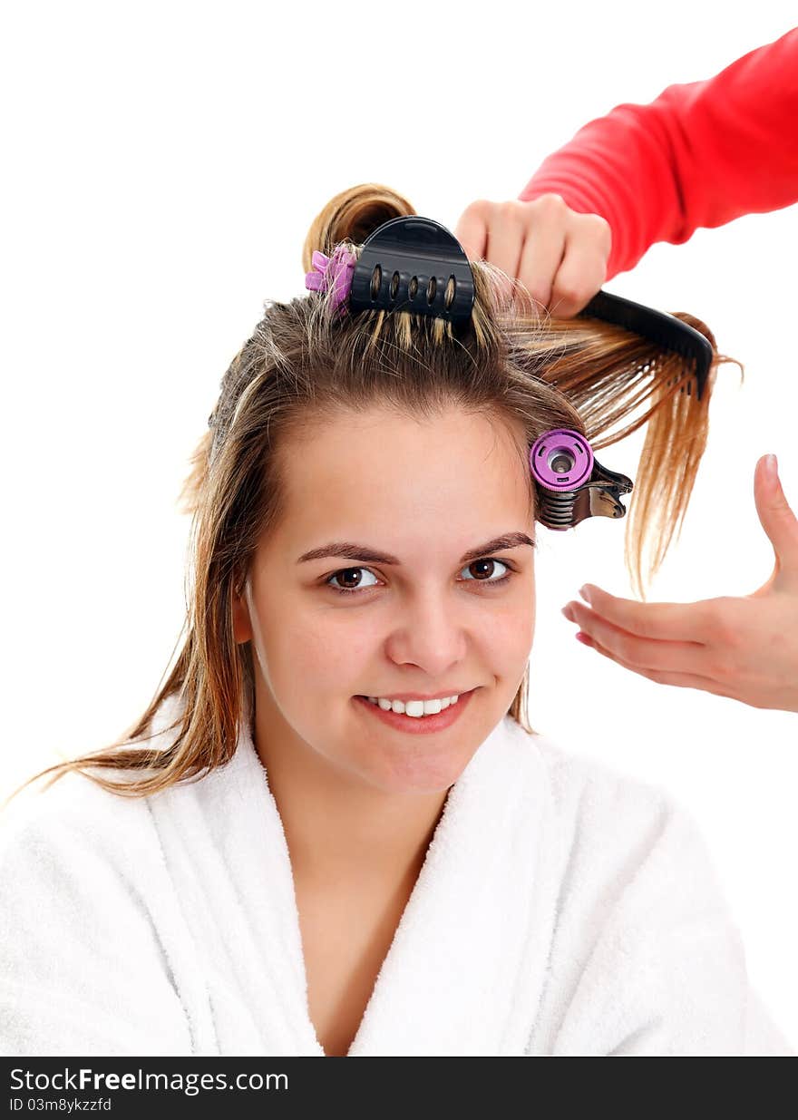 A young model at the hairdresser