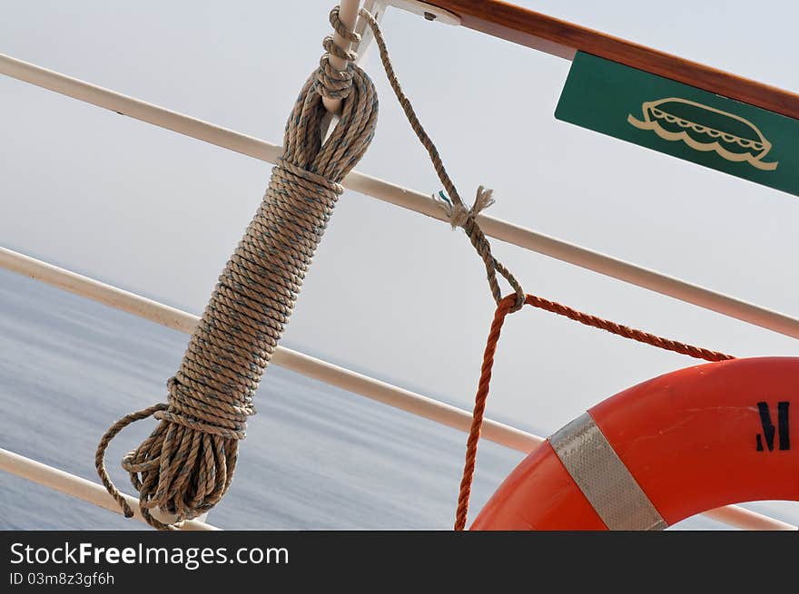 Closeup of a life buoy and line. Closeup of a life buoy and line