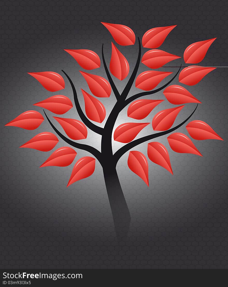 Red tree stylized with leafs