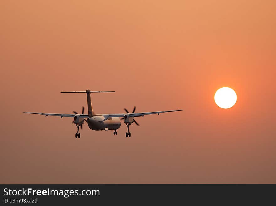 Propeller aircraft flying through the air. Propeller aircraft flying through the air