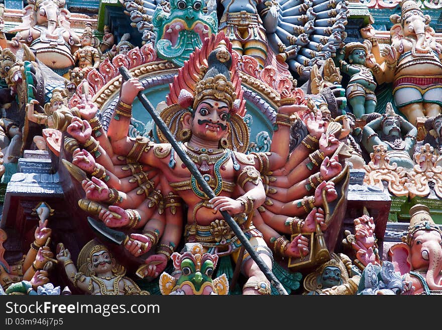 Indian deities sculptures in madurai temple's gopura. Indian deities sculptures in madurai temple's gopura