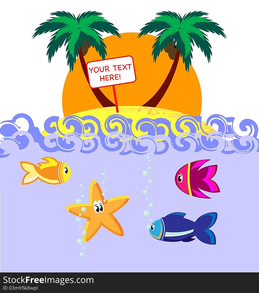 Color background with fish and see star