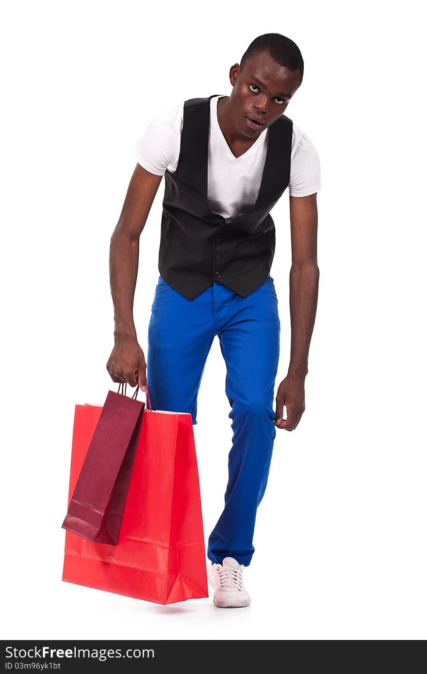 Black man holding shopping bags