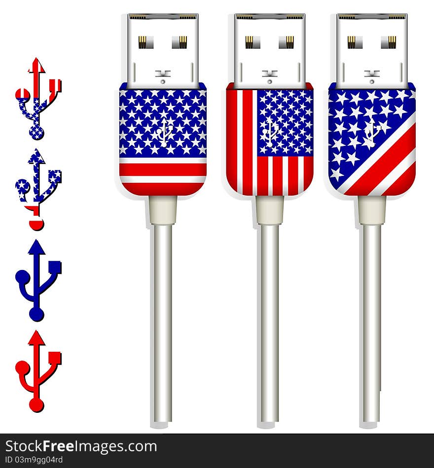 Set of america usb isolated on white background