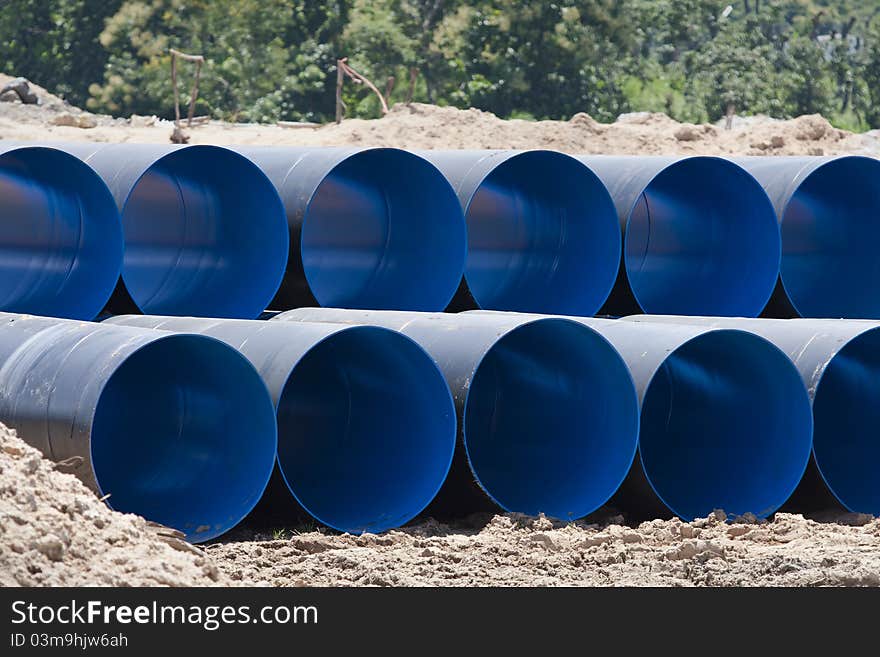 Drain steel pipes in construction site