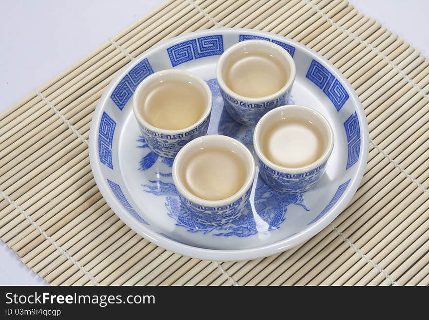 Traditional chinese Tea cup on bamboo matt. Traditional chinese Tea cup on bamboo matt