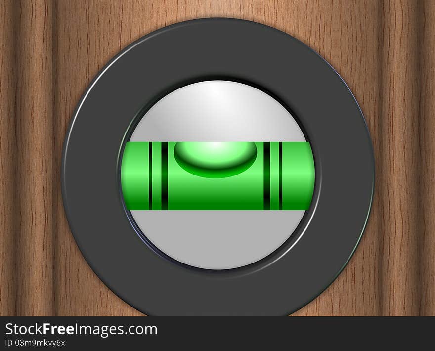 An illustration of a wooden spirit level with a green tube