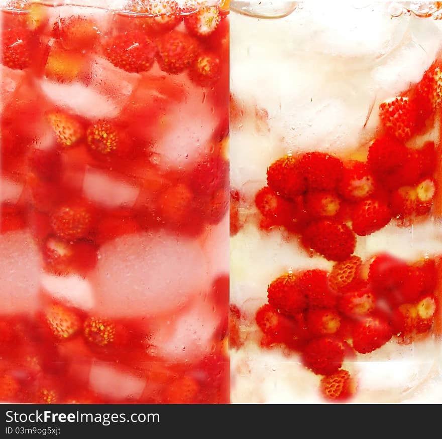 Fruit red juice with wild strawberry and ice. Fruit red juice with wild strawberry and ice