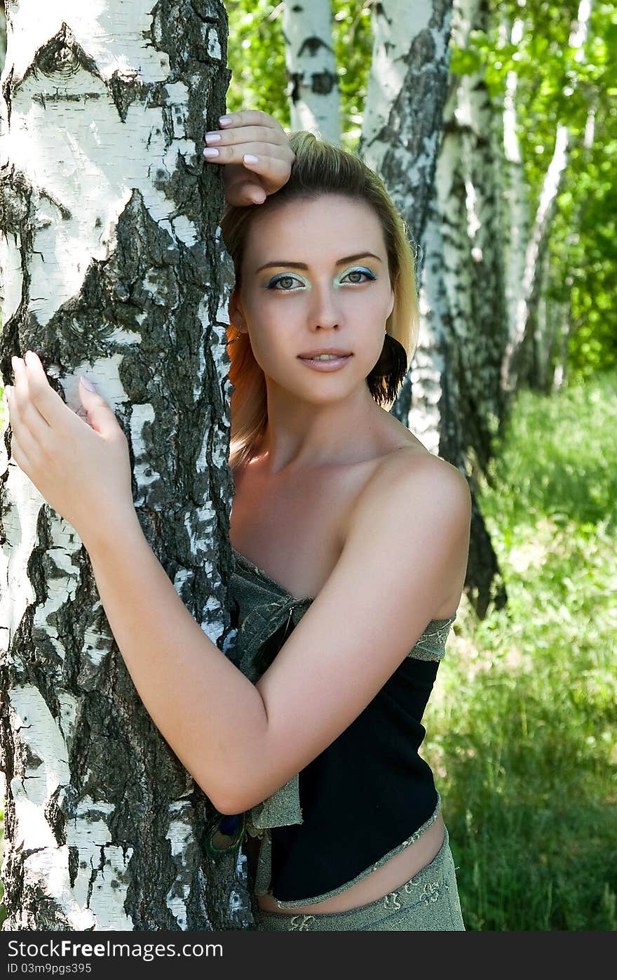 Girl's portrait in a birch grove. Girl's portrait in a birch grove