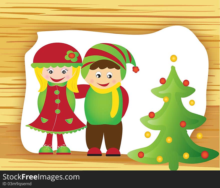 Christmas card background illustration balls ribbon snow red stars gift voucher tree snowman green gold human children tree. Christmas card background illustration balls ribbon snow red stars gift voucher tree snowman green gold human children tree