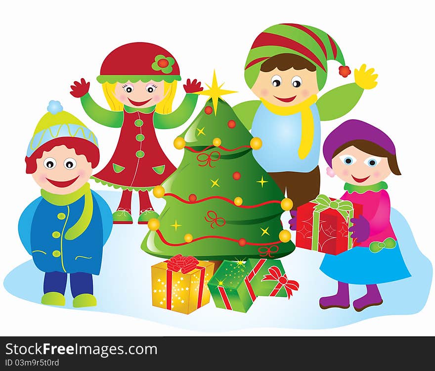 Christmas card background illustration balls ribbon snow red stars gift voucher tree snowman green gold human children tree santa claus. Christmas card background illustration balls ribbon snow red stars gift voucher tree snowman green gold human children tree santa claus