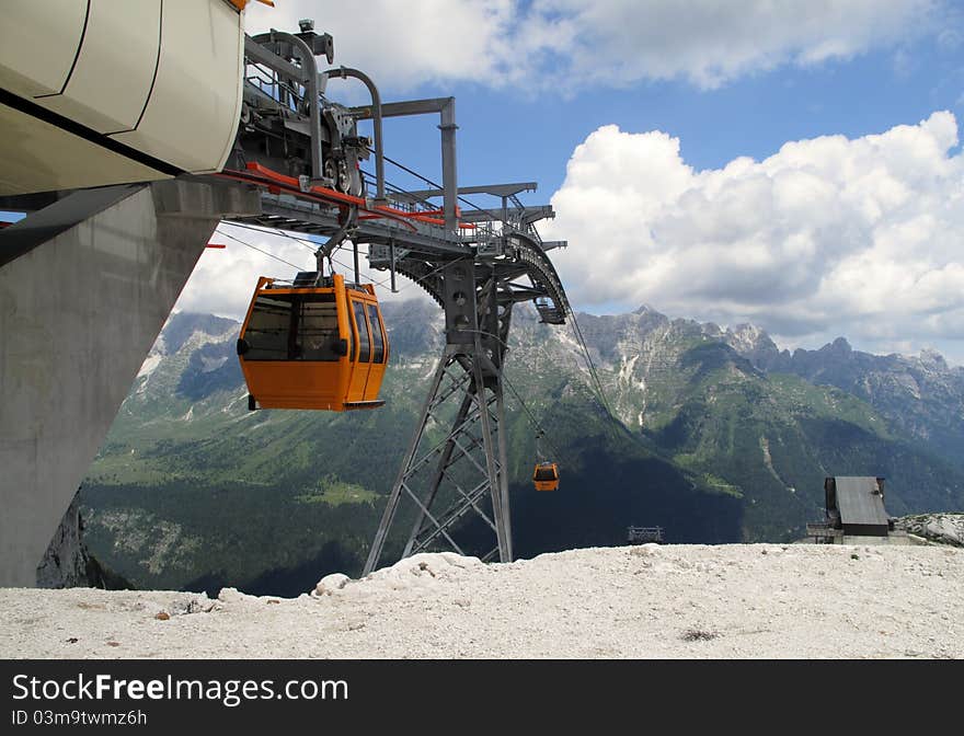 Upper station of cableway near rif Gilberti in italian Julian Alps