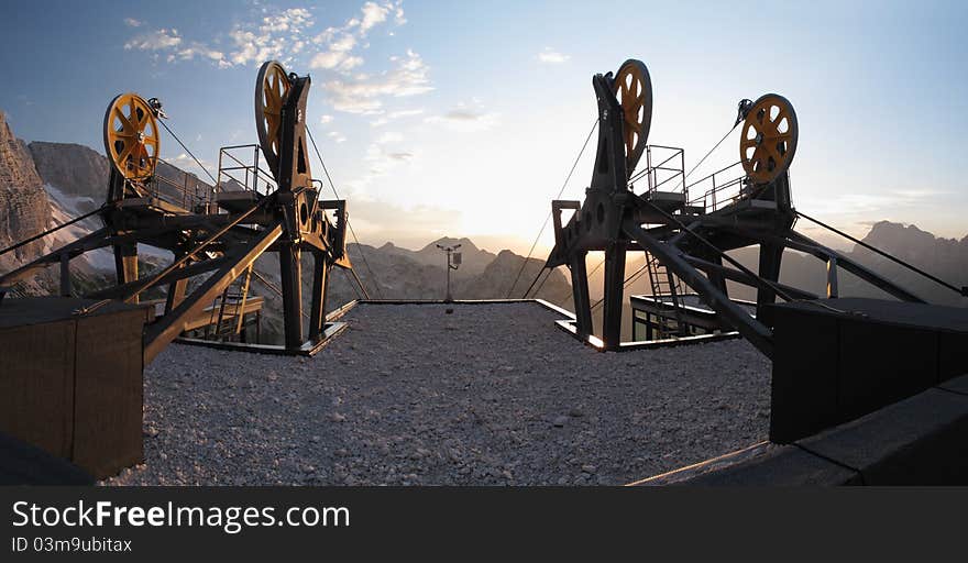 Upper station of cable way near rif Gilberti in Prevala saddle on Italian Slovenian border