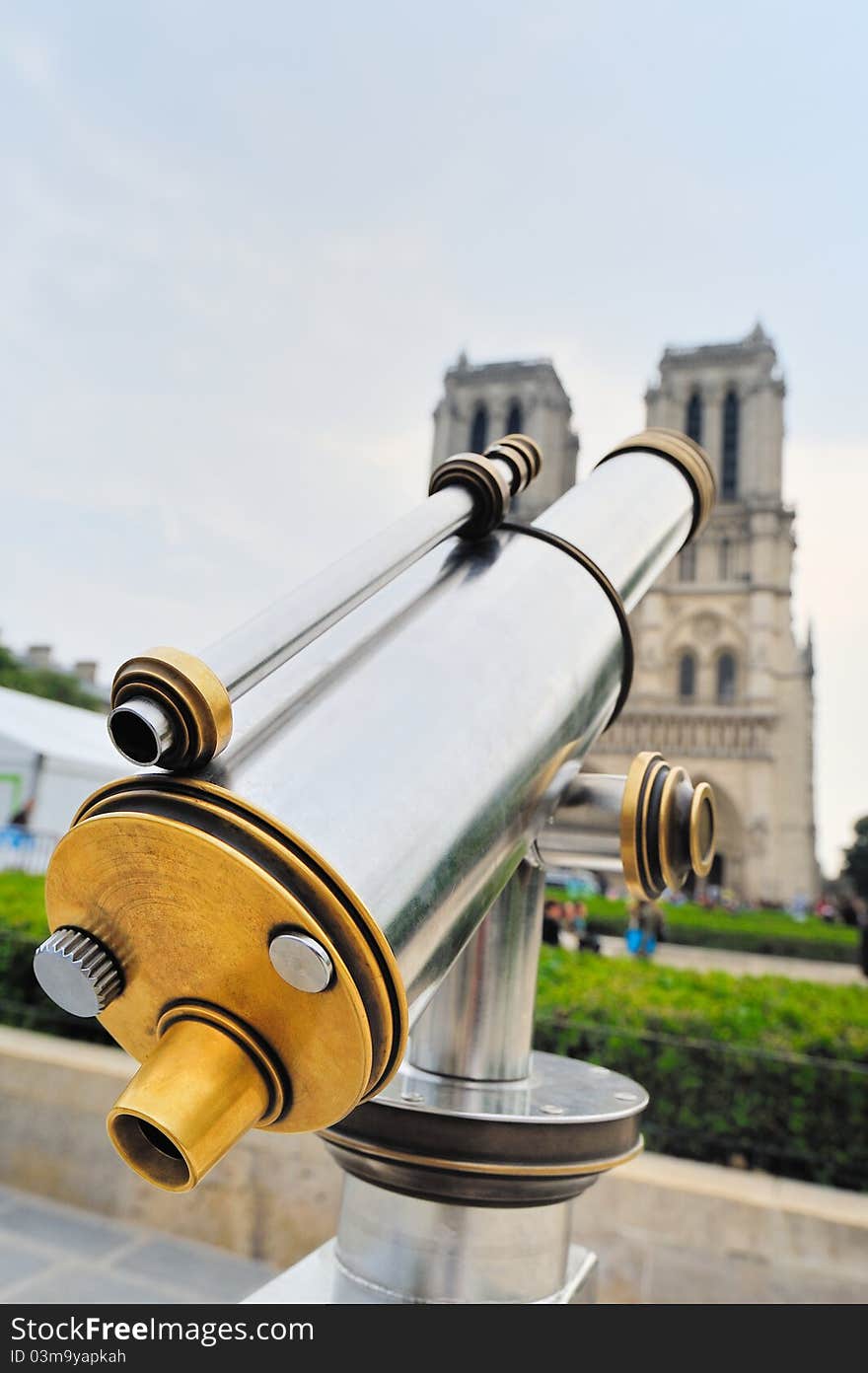 Vision by telescope to Notre-Dame Portal