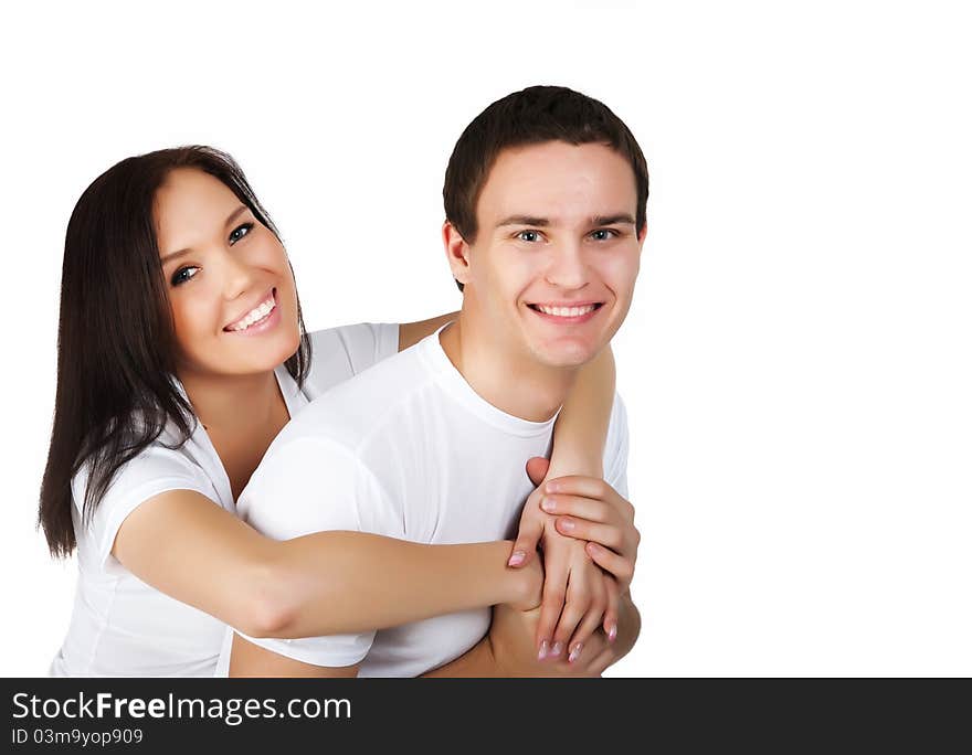 Smiling couple isolated on a white background