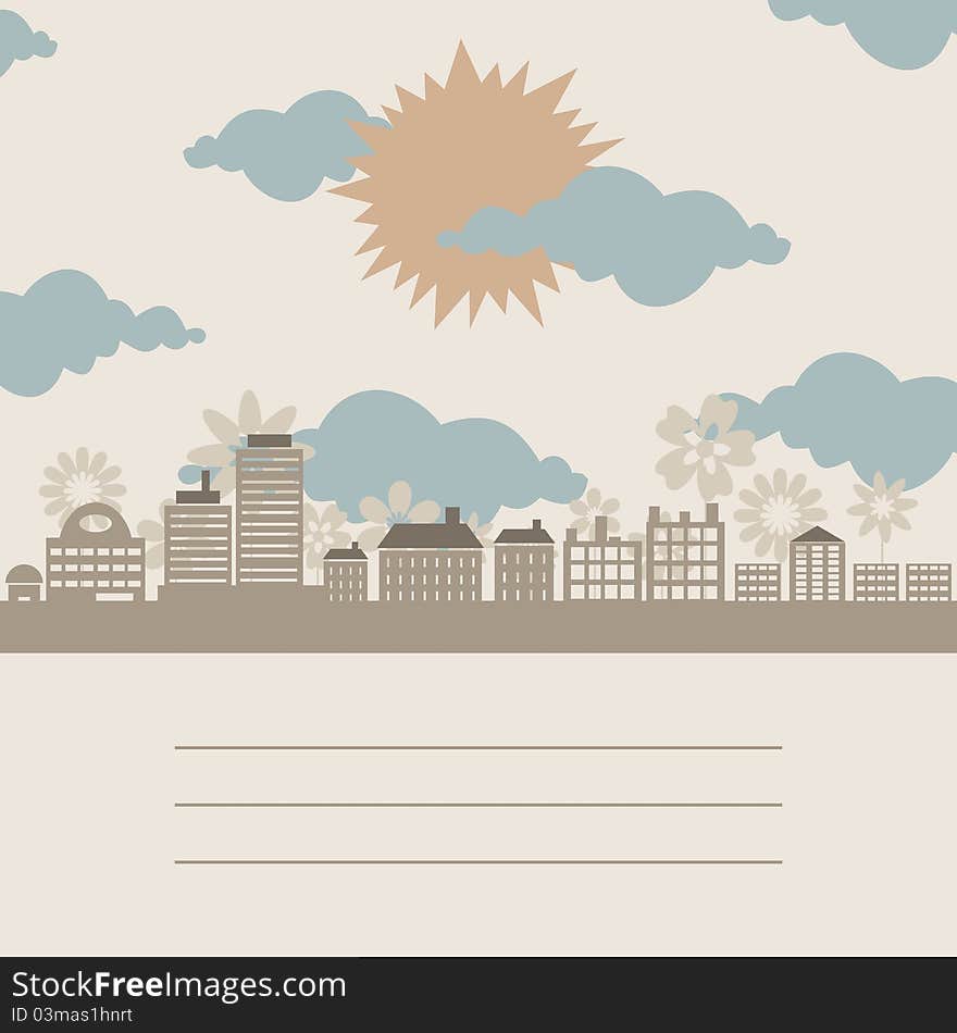 The sun on a city about flowers. A illustration. The sun on a city about flowers. A illustration