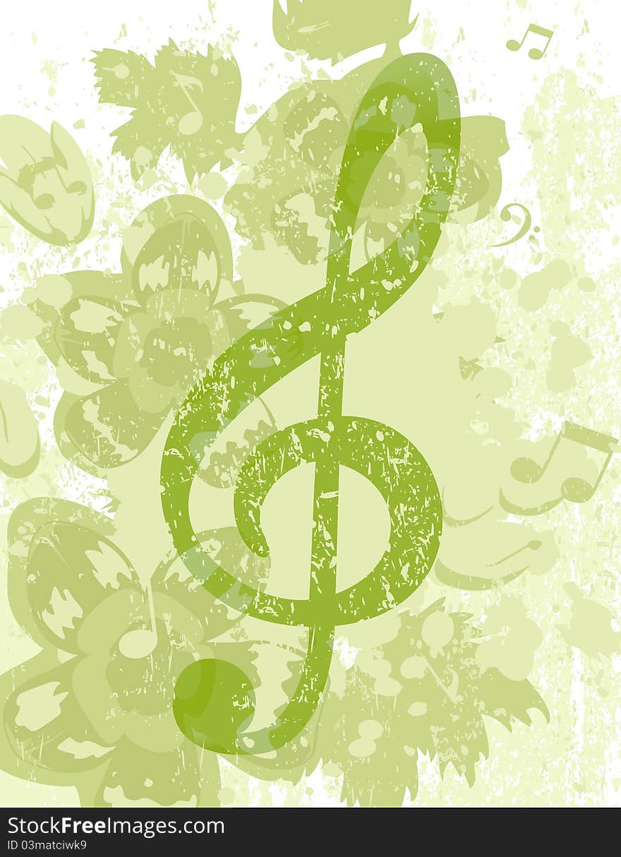 Treble clef against the nature. A illustration. Treble clef against the nature. A illustration