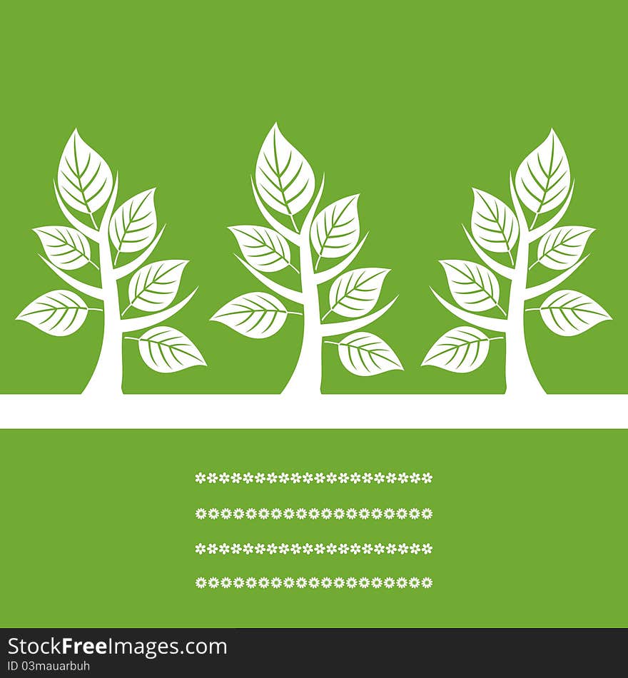 Three trees on a green background. A illustration. Three trees on a green background. A illustration